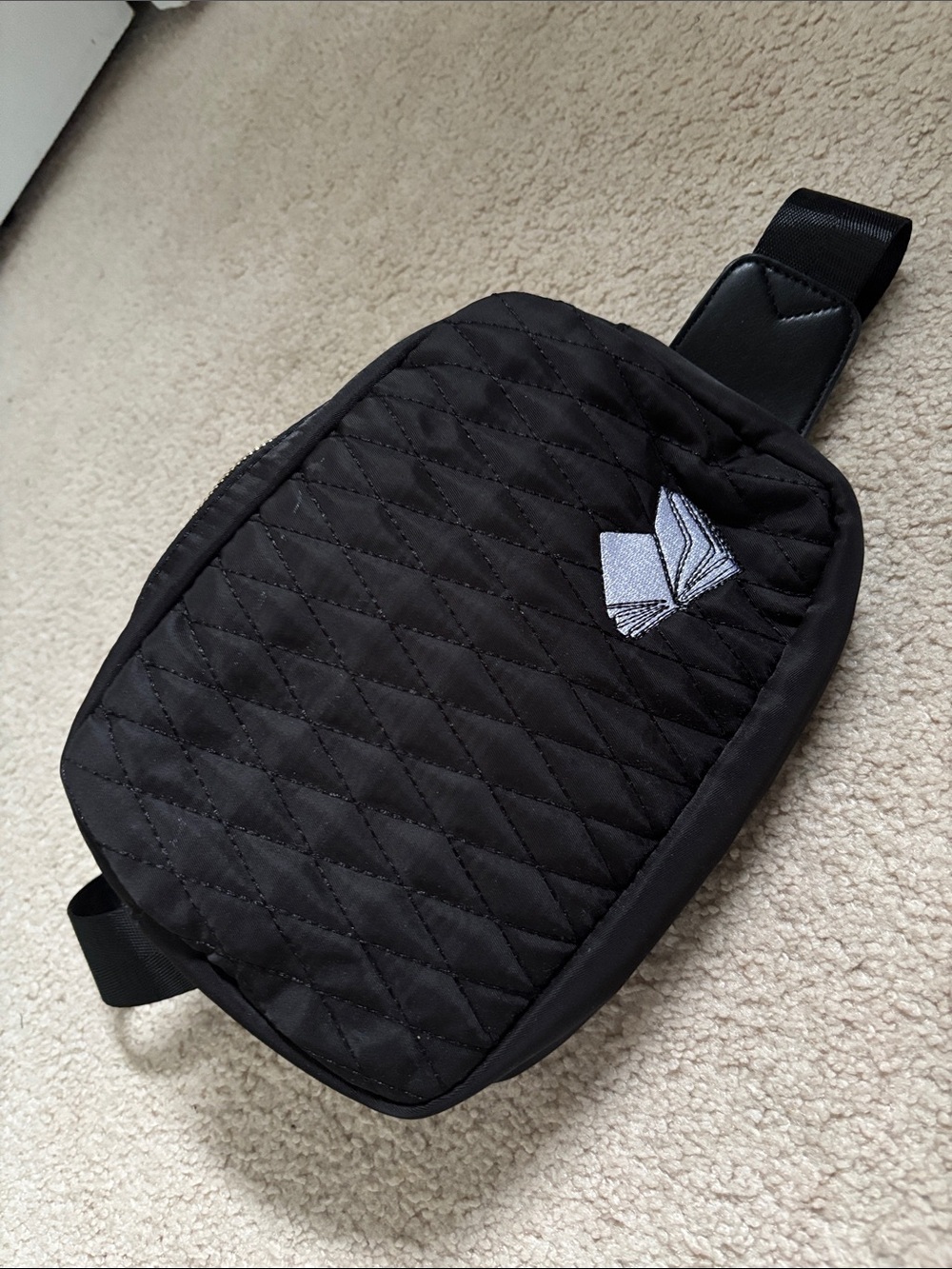 IN My Reading Era bookish Black Quilted Sling Bag with book embroidered Patch